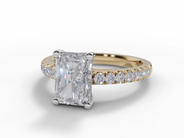 Certified Radiant-Cut Diamond Engagement Rings with a Diamond-Set Band in 18ct. Yellow Gold