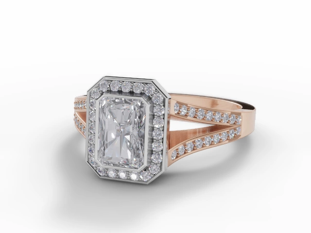 Certified Radiant-Cut Halo Diamond Engagement Rings in 18ct. Rose Gold