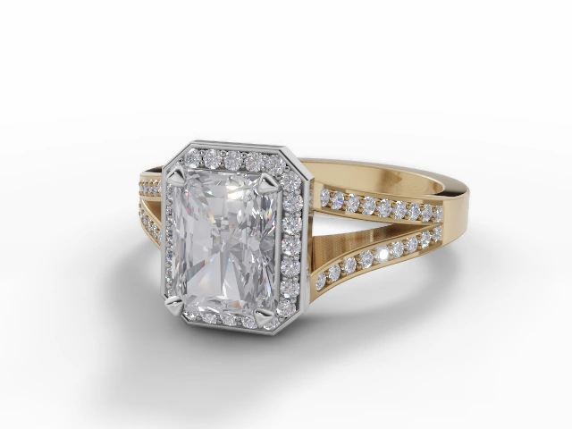 Certified Radiant-Cut Halo Cluster Diamond Engagement Rings in 18ct. Yellow Gold