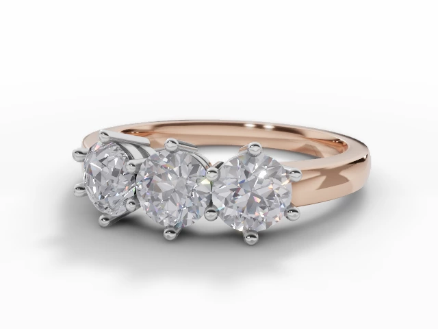 Certified Round 3 Stone Diamond Engagement Rings in 18ct. Rose Gold