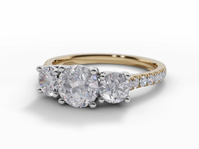 Certified Round 3 Stone Diamond Engagement Rings in 18ct. Yellow Gold