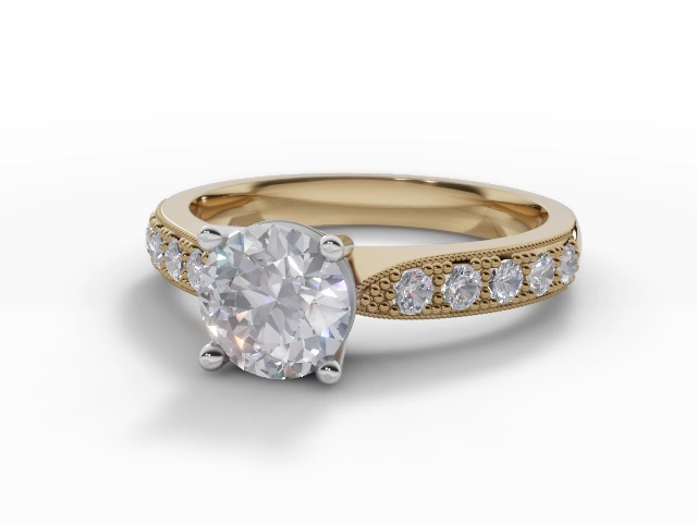 Certified Round Brilliant-Cut Diamond Engagement Rings with a Diamond-Set Band in 18ct. Yellow Gold