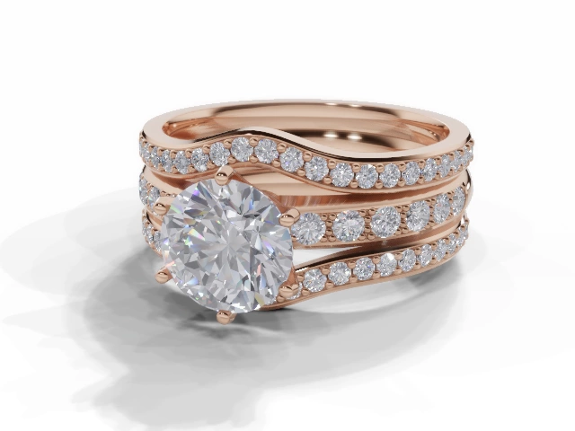 Certified Round Diamond Jacket Engagement Rings in 18ct. Rose Gold