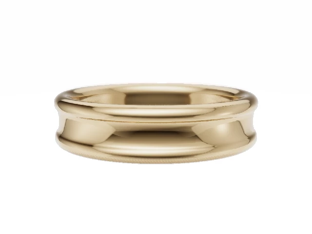 PREMIERE 5.0mm.  Wide  Plain Polish Concave Wedding Ring   100% Recycled, Hallmarked 18ct. Yellow Gold