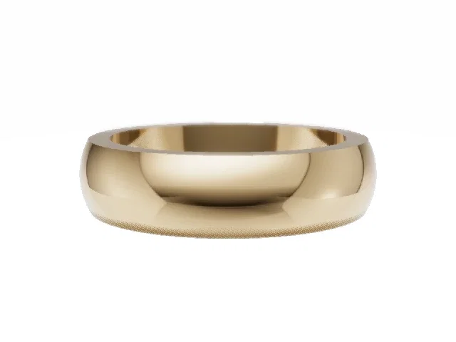 <strong>PREMIERE</strong><br />5.0mm.  Wide <br />Plain Polish Wedding Ring<br />100% Recycled, Hallmarked 18ct. Yellow Gold