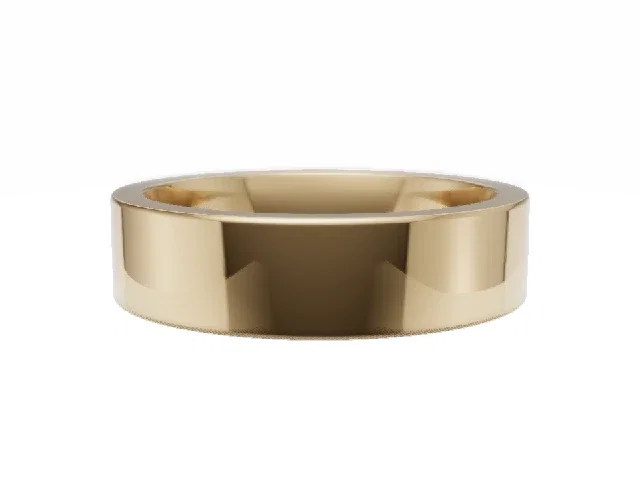 <strong>LUXURY</strong><br />5.0mm.  Wide <br />Plain Polish Wedding Ring<br /> <br />100% Recycled, Hallmarked 18ct. Yellow Gold