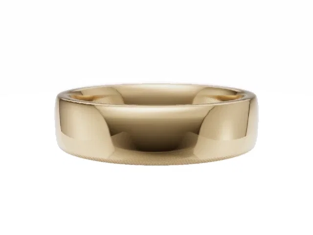 <strong>LUXURY</strong><br />5.0mm.  Wide <br />Plain Polish Soft-Court Wedding Ring<br /> <br />100% Recycled, Hallmarked 18ct. Yellow Gold