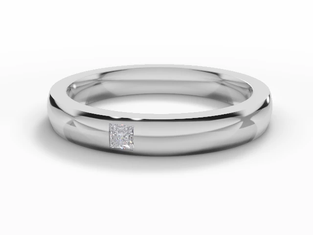 PREMIERE 3.0mm.  Wide  Single Diamond Court Wedding Ring Princess-Cut Diamond 100% Recycled, Hallmarked Platinum