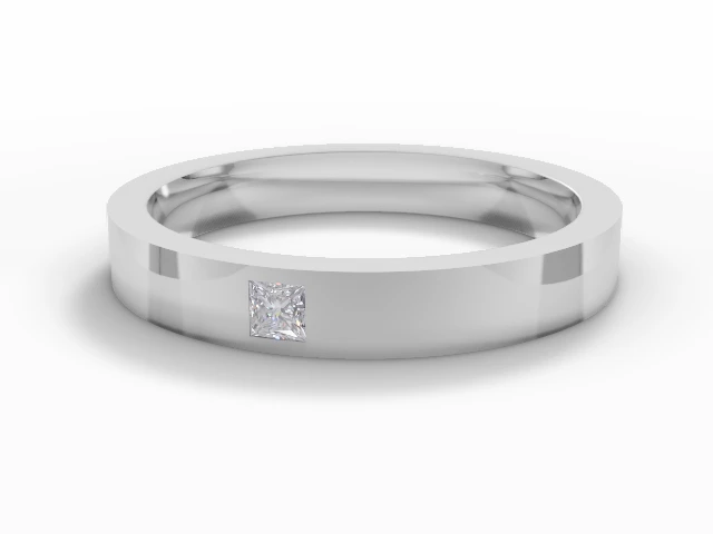 LUXURY 3.0mm.  Wide  Single Diamond Flat-Court Wedding Ring Princess-Cut Diamond 100% Recycled, Hallmarked Platinum