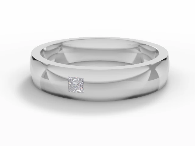 LUXURY 4.0mm.  Wide  Single Diamond Court Wedding Ring Princess-Cut Diamond 100% Recycled, Hallmarked Platinum