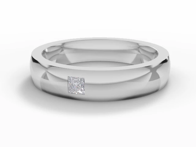 PREMIERE 4.0mm.  Wide  Single Diamond Court Wedding Ring Princess-Cut Diamond 100% Recycled, Hallmarked Platinum