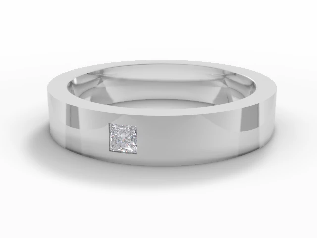 PREMIERE 4.0mm.  Wide  Single Diamond Flat-Court Wedding Ring Princess-Cut Diamond 100% Recycled, Hallmarked Platinum