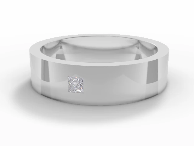 LUXURY 5.0mm.  Wide  Single Diamond Flat-Court Wedding Ring Princess-Cut Diamond 100% Recycled, Hallmarked Platinum