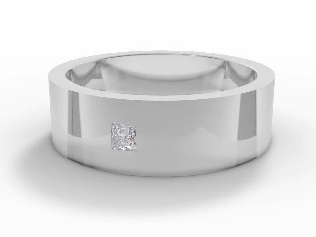 LUXURY 6.0mm.  Wide  Single Diamond Flat-Court Wedding Ring Princess-Cut Diamond 100% Recycled, Hallmarked Platinum