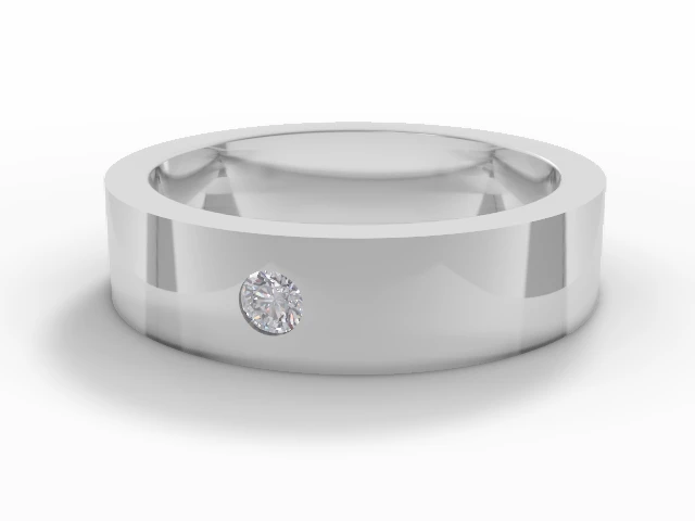 PREMIERE 5.0mm.  Wide  Single Diamond Flat-Court Wedding Ring Round Brilliant-Cut Diamond 100% Recycled, Hallmarked Platinum