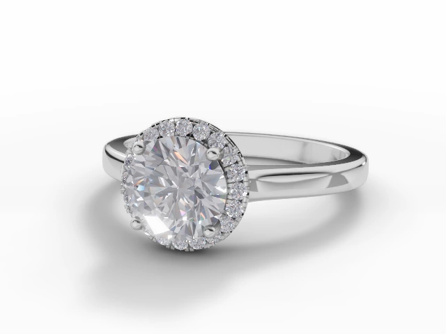 Diamond Halo Engagement Ring Plain Polish Band Certified Round Brilliant-Cut Diamond 100% Recycled, Hallmarked Platinum