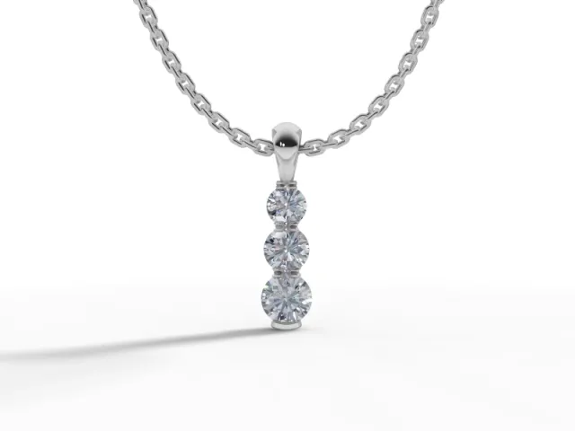 3 Stone Diamond Pendant Round Brilliant-Cut Diamonds 100% Recycled, Hallmarked Platinum