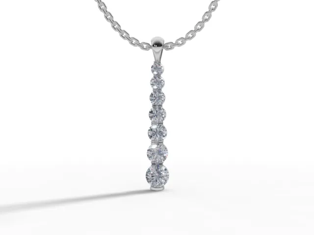 7 Stone Stick Diamond Pendant Round Brilliant-Cut Diamonds 100% Recycled, Hallmarked Platinum