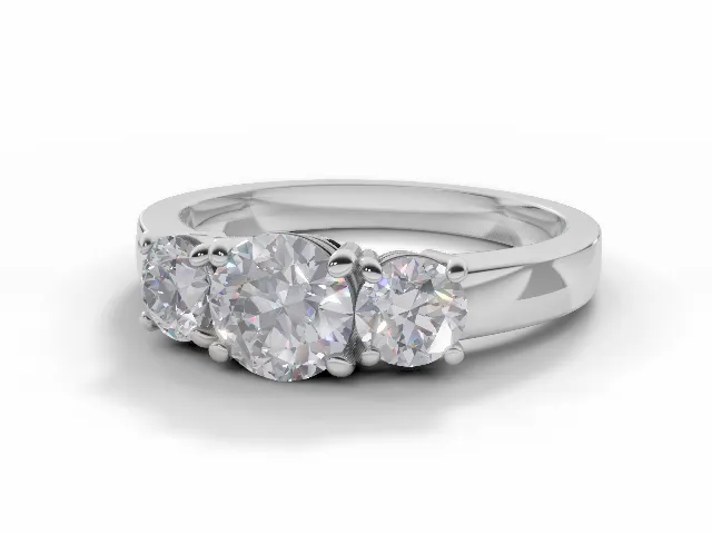 Diamond 3 Stone Engagement Ring Plain Polish Band Certified Round Brilliant-Cut Diamond 100% Recycled, Hallmarked Platinum