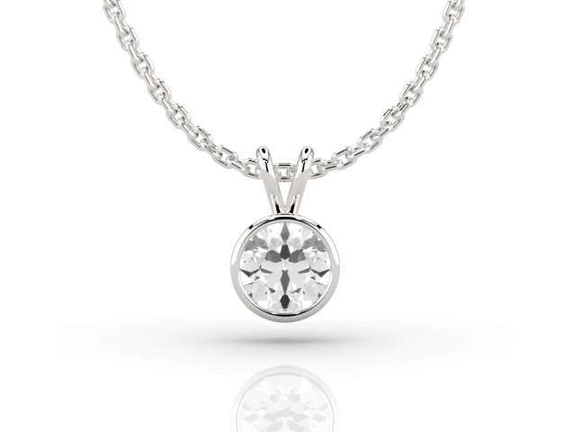 Bezel-Set Diamond Pendant with Round Brilliant-Cut Diamond 100% Recycled, Hallmarked Platinum