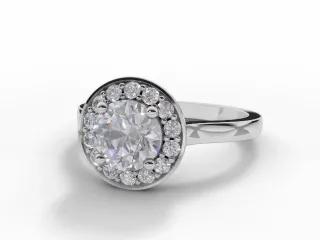 Diamond Halo Engagement Ring Plain Polish Band Certified Round Brilliant-Cut Diamond 100% Recycled, Hallmarked 18ct. White Gold