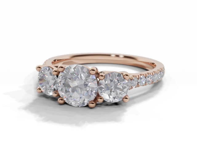 Diamond 3 Stone Engagement Ring Micro Pavé Diamond-Set Band Certified Round Brilliant-Cut Diamond 100% Recycled, Hallmarked 18ct. Rose Gold