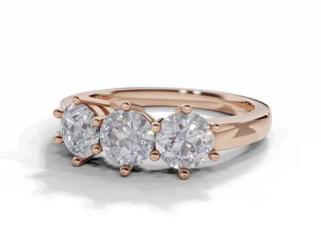 Diamond 3 Stone Engagement Ring Plain Polish Band Certified Round Brilliant-Cut Diamond 100% Recycled, Hallmarked 18ct. Rose Gold