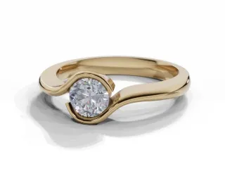 Diamond Solitaire Engagement Ring Plain Polish Band Certified Round Brilliant-Cut Diamond 100% Recycled, Hallmarked 18ct. Yellow Gold