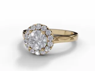 Diamond Halo Engagement Ring Plain Polish Band Certified Round Brilliant-Cut Diamond 100% Recycled, Hallmarked 18ct. Yellow Gold