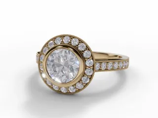 Diamond Halo Engagement Ring Grain-Set Diamond Band Certified Round Brilliant-Cut Diamond 100% Recycled, Hallmarked 18ct. Yellow Gold