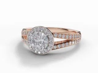 Diamond Halo Engagement Ring Grain-Set Diamond Band Certified Round Brilliant-Cut Diamond 100% Recycled, Hallmarked 18ct. Rose Gold
