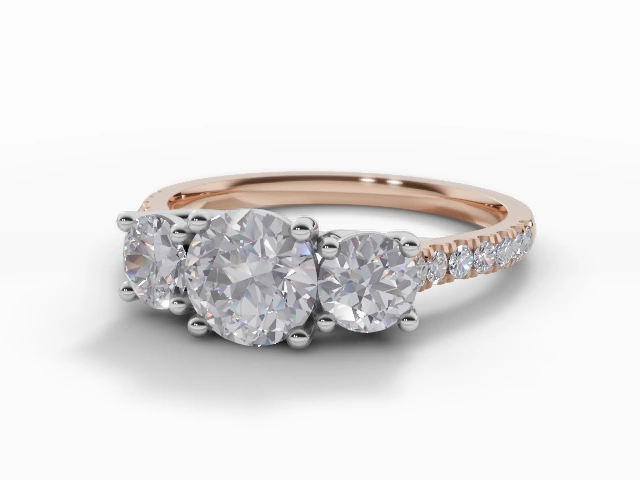 Diamond 3 Stone Engagement Ring Micro Pavé Diamond-Set Band Certified Round Brilliant-Cut Diamond 100% Recycled, Hallmarked 18ct. Rose Gold