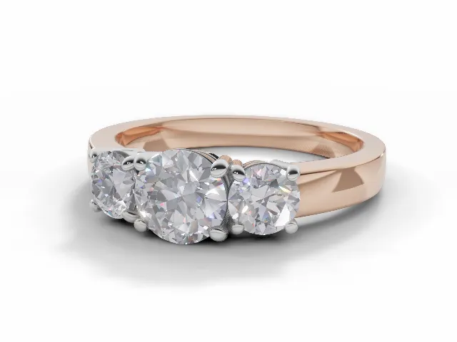 Diamond 3 Stone Engagement Ring Plain Polish Band Certified Round Brilliant-Cut Diamond 100% Recycled, Hallmarked 18ct. Rose Gold