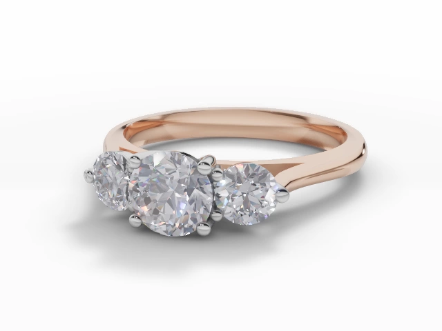 Diamond 3 Stone Engagement Ring Plain Polish Band Certified Round Brilliant-Cut Diamond 100% Recycled, Hallmarked 18ct. Rose Gold