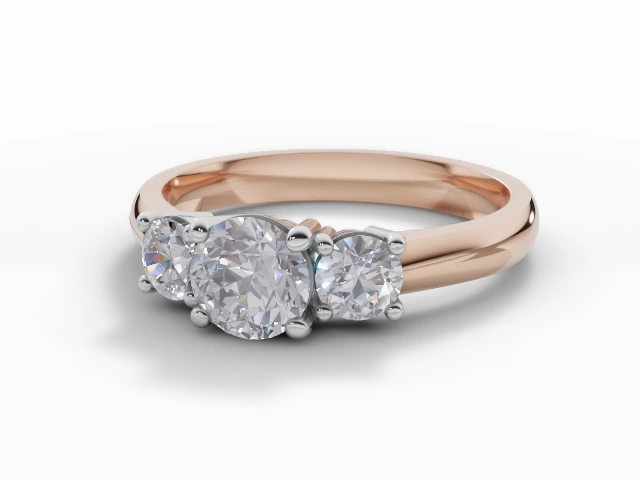 Diamond 3 Stone Engagement Ring Plain Polish Band Certified Round Brilliant-Cut Diamond 100% Recycled, Hallmarked 18ct. Rose Gold