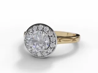 Diamond Halo Engagement Ring Plain Polish Band Certified Round Brilliant-Cut Diamond 100% Recycled, Hallmarked 18ct. Yellow Gold