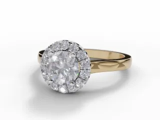 Diamond Halo Engagement Ring Plain Polish Band Certified Round Brilliant-Cut Diamond 100% Recycled, Hallmarked 18ct. Yellow and White Gold