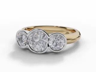 Diamond 3 Stone Engagement Ring Plain Polish Band Certified Round Brilliant-Cut Diamond 100% Recycled, Hallmarked 18ct. Yellow Gold