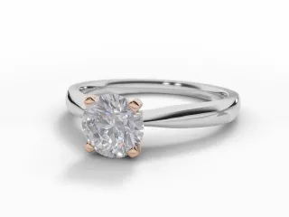 Diamond Solitaire Engagement Ring Plain Polish Band Certified Round Brilliant-Cut Diamond 100% Recycled, Hallmarked 18ct. White and Rose Gold