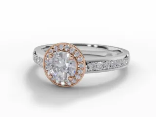 Diamond Halo Engagement Ring Grain-Set Diamond Band Certified Round Brilliant-Cut Diamond 100% Recycled, Hallmarked 18ct. White and Rose Gold