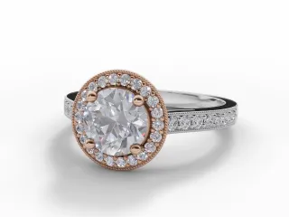 Diamond Halo Engagement Ring Grain-Set Diamond Band Certified Round Brilliant-Cut Diamond 100% Recycled, Hallmarked 18ct. White and Rose Gold