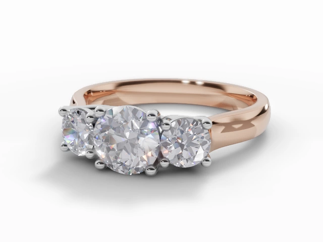 Diamond 3 Stone Engagement Ring Plain Polish Band Certified Round Brilliant-Cut Diamond 100% Recycled, Hallmarked 18ct. Rose Gold