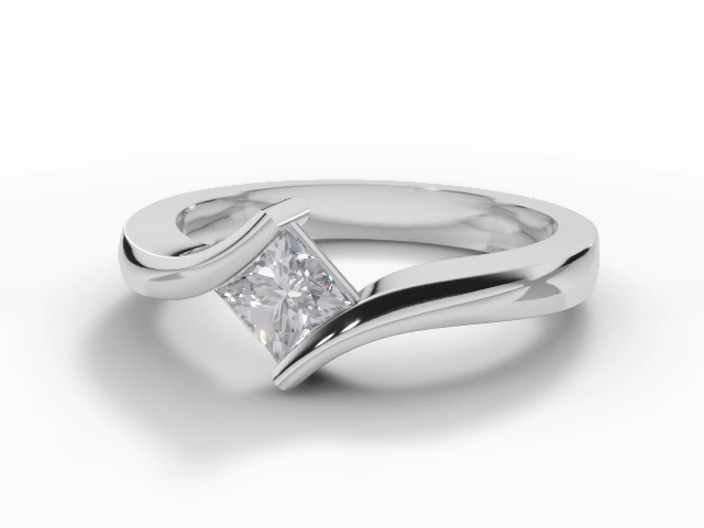 Diamond Solitaire Engagement Ring Plain Polish Band Certified Princess-Cut Diamond 100% Recycled, Hallmarked Platinum