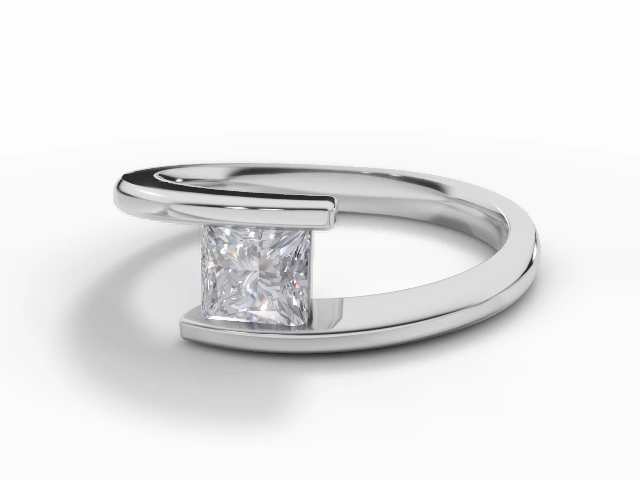 Diamond Solitaire Engagement Ring Diamond-Set Band Certified Princess-Cut Diamond 100% Recycled, Hallmarked Platinum