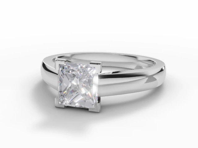 Diamond Solitaire Engagement Ring Plain Polish Band Certified Princess-Cut Diamond 100% Recycled, Hallmarked Platinum