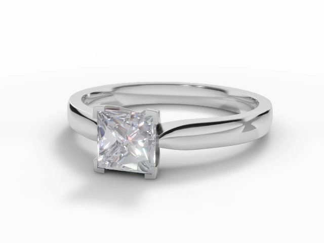 Diamond Solitaire Engagement Ring Plain Polish Band Certified Princess-Cut Diamond 100% Recycled, Hallmarked Platinum