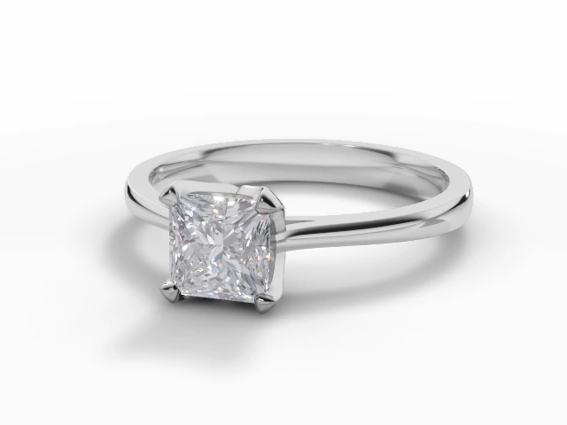 Diamond Solitaire Engagement Ring Plain Polish Band Certified Princess-Cut Diamond 100% Recycled, Hallmarked Platinum