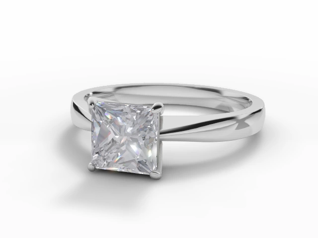 Diamond Solitaire Engagement Ring Plain Polish Band Certified Princess-Cut Diamond 100% Recycled, Hallmarked Platinum