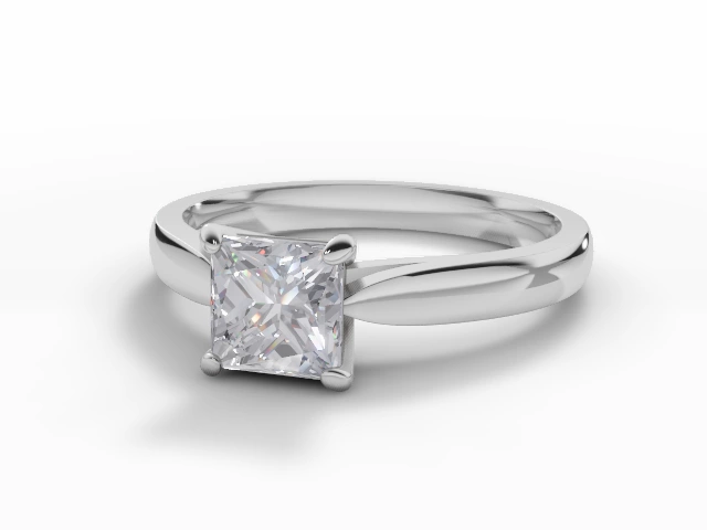 Diamond Solitaire Engagement Ring Plain Polish Band Certified Princess-Cut Diamond 100% Recycled, Hallmarked Platinum