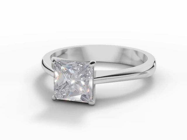 Diamond Solitaire Engagement Ring Plain Polish Band Certified Princess-Cut Diamond 100% Recycled, Hallmarked Platinum